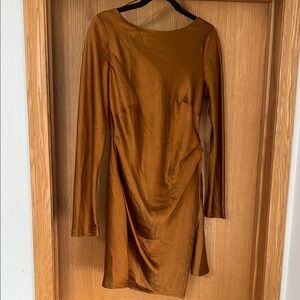 Hello Molly Copper Brown Long Sleeve Mini Dress
